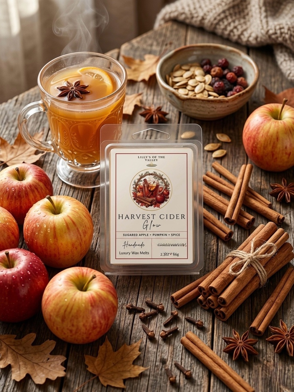 Luxury Wax Melts Harvest Cider Glow - Coconut Apricot Soy Wax